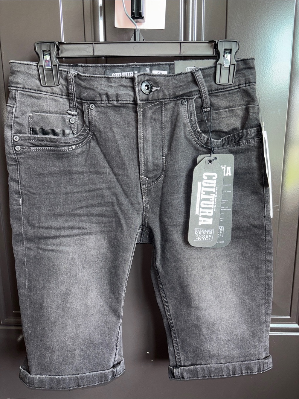 Cultura Men’s Slim Black Washed Denim Bermuda Shorts